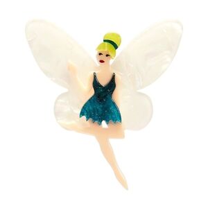 Tinkerbell Fairy Brooch with Blue Dress and White Wings Erstwilder
